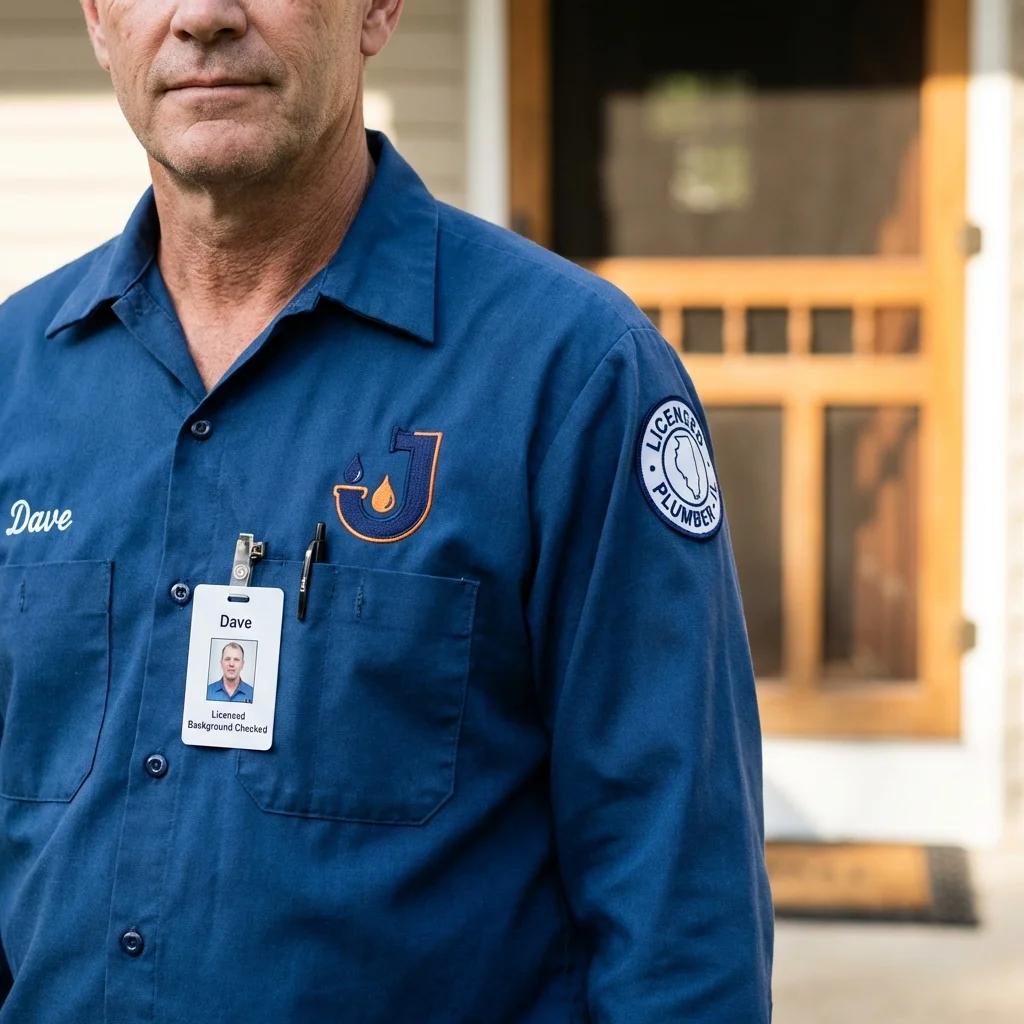 Licensed plumber showing ID badge in Saint Francisville, LA