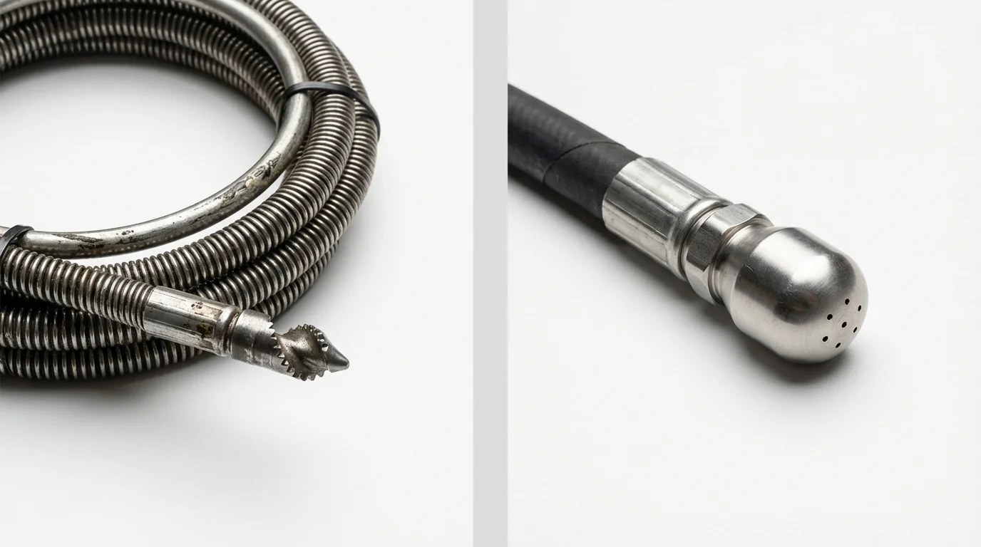 Drain snake cable and hydro jetting nozzle used for drain cleaning in Saint Francisville, LA